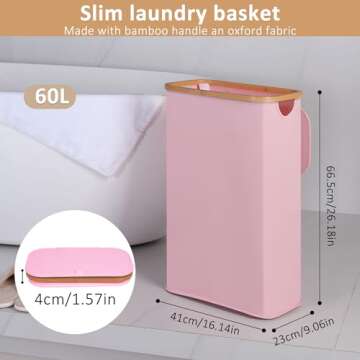 iEGrow Slim Laundry Hamper, Narrow Laundry Basket with Lid,Foldable Clothes Hamper with Bamboo Handl...