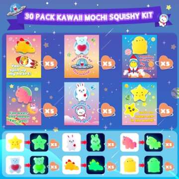 Valentines Day Cards for Kids Classroom,30Pcs Valentine's Greeting Cards with Glow in The Dark Squishy Toys Kits,Kids Valentine Cards Exchange,Bulk,Class Game Prizes,Valentine Party Favor for Boy Girl