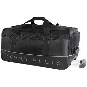 Perry Ellis Men's Extra Large 35" Rolling Duffel Bag in Black/Grey