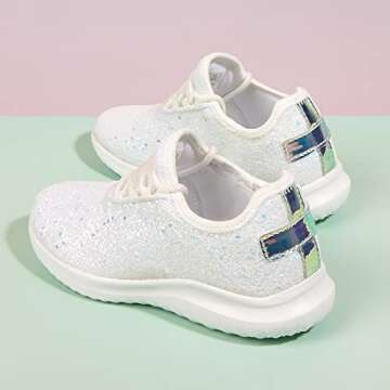 K KIP WOK Toddler Girls Glitter Sneakers Sparkle Slip On Walking Shoes for Kids/Children Breathable Running Sneakers(White2,Little Kids 13)