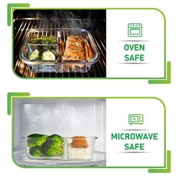 PrepNaturals 4 Pack 34 Oz Glass Meal Prep Containers - Dishwasher Microwave Freezer Oven Safe - Glass Storage Containers with Lids (Multi-Compartment)