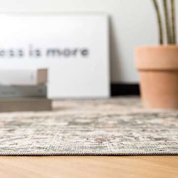 Valenrug Washable Rug 6x9 - Ultra-Thin Antique Collection Area Rug, Stain Resistant Rugs for Living Room Bedroom, Distressed Vintage Rug(TPR26-Green, 6'x9')