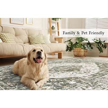 Valenrug Washable Rug 6x9 - Ultra-Thin Antique Collection Area Rug, Stain Resistant Rugs for Living Room Bedroom, Distressed Vintage Rug(TPR26-Green, 6'x9')