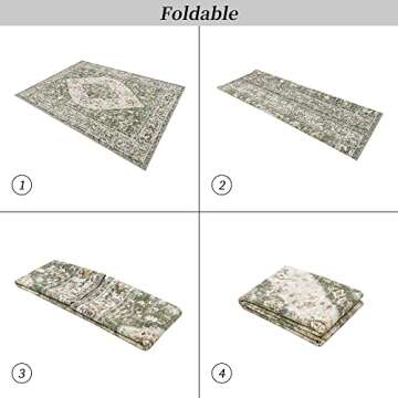 Valenrug Washable Rug 6x9 - Ultra-Thin Antique Collection Area Rug, Stain Resistant Rugs for Living Room Bedroom, Distressed Vintage Rug(TPR26-Green, 6'x9')