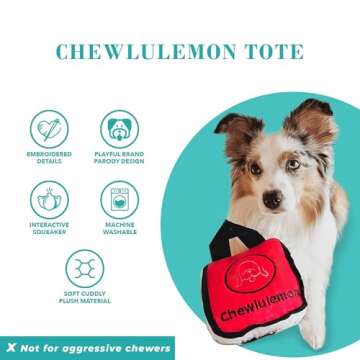 Haute Diggity Dog Chewlulemon Tote, Plush Designer Dog Toys with Interactive Squeaker, Stimulating Pet Enrichment, Machine-Washable & Safe Materials for All Breeds, One Size
