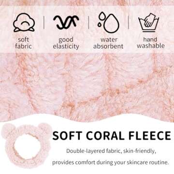 WHAVEL 2PCS Spa Headband Cute Headband for Washing Face, Bear Ears Makeup Headband Kawaii Skincare Headbands Face Wash Headband Soft Facial Hair Band (Pink,Coffee)