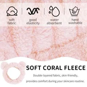 WHAVEL 2PCS Spa Headband Cute Headband for Washing Face, Bear Ears Makeup Headband Kawaii Skincare Headbands Face Wash Headband Soft Facial Hair Band (Pink,Coffee)