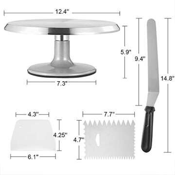 Cake Stand, Aluminum Cake Revolving Turnable 12'' Stand Cake Decoration with Icing Spatula and Comb ...