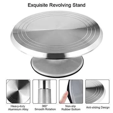 Cake Stand, Aluminum Cake Revolving Turnable 12'' Stand Cake Decoration with Icing Spatula and Comb Icing Smoother, Baking Cake Decoration Supplies