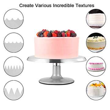 Cake Stand, Aluminum Cake Revolving Turnable 12'' Stand Cake Decoration with Icing Spatula and Comb Icing Smoother, Baking Cake Decoration Supplies