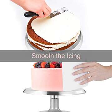 Cake Stand, Aluminum Cake Revolving Turnable 12'' Stand Cake Decoration with Icing Spatula and Comb Icing Smoother, Baking Cake Decoration Supplies