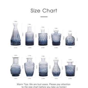 Glass Bud Vase Set of 10 - Small Vases for Flowers, Clear Bud Vases in Bulk, Cute Glass Vases for Centerpieces, Mini Vintage Vase for Rustic Wedding Decorations, Home Table Flower Decor