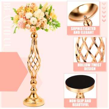 Rtteri 20 Pcs Metal Flower Arrangement Stand Wedding Flower Centerpieces Stand Elegant Metal Flower Vase Candelabra Candle Holder for Wedding Reception Table Decor Party Hotel Home Decor(Gold)