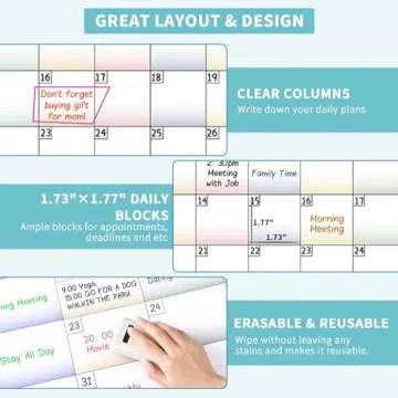 Large Dry Erase Calendar for Wall - Dry Erase Calendar for Wall, Undated 12 Month Calendar, 37" x 58", Erasable Reusable Calendar, 15 Round Stickers