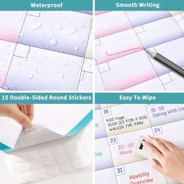 Large Dry Erase Calendar for Wall - Dry Erase Calendar for Wall, Undated 12 Month Calendar, 37" x 58", Erasable Reusable Calendar, 15 Round Stickers