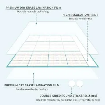 Large Dry Erase Calendar for Wall - Dry Erase Calendar for Wall, Undated 12 Month Calendar, 37" x 58", Erasable Reusable Calendar, 15 Round Stickers