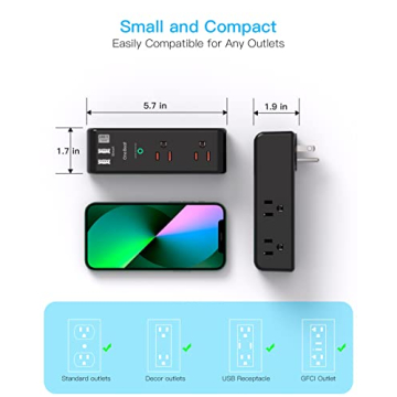 Surge Protector Outlet Extender with USB Ports