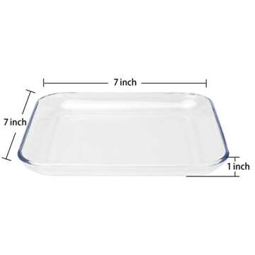FOYO Toast Plates, Clear Square Tempered Glass Salad Dessert Plates 7 Inch, Set of 3