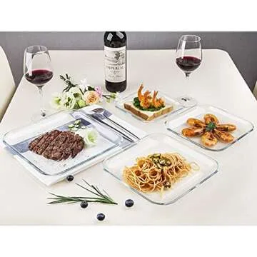 FOYO Toast Plates - 7 Inch Tempered Glass Square Plates Set of 3