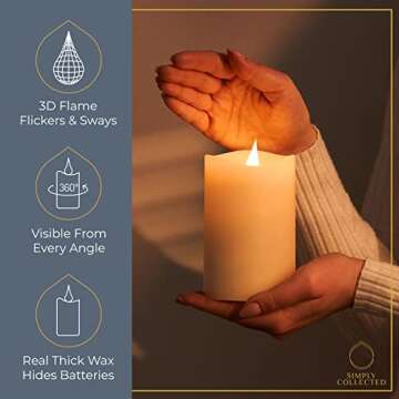 Flickering Flameless Candles Battery Operated with Timer, Premium Wax Pillar for Warm Elegance and Relaxing Ambiance, Award-Winning 3D Moving Flame, Safe Realistic Electric LED Candle, Ivory 3x5 inch