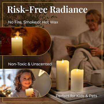 Flickering Flameless Candles Battery Operated with Timer, Premium Wax Pillar for Warm Elegance and Relaxing Ambiance, Award-Winning 3D Moving Flame, Safe Realistic Electric LED Candle, Ivory 3x5 inch