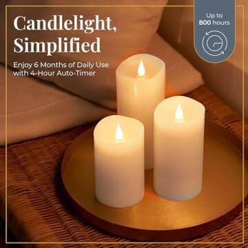 Flickering Flameless Candles Battery Operated with Timer, Premium Wax Pillar for Warm Elegance and Relaxing Ambiance, Award-Winning 3D Moving Flame, Safe Realistic Electric LED Candle, Ivory 3x5 inch