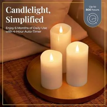 Flickering Flameless Candles Battery Operated with Timer, Premium Wax Pillar for Warm Elegance and Relaxing Ambiance, Award-Winning 3D Moving Flame, Safe Realistic Electric LED Candle, Ivory 3x5 inch