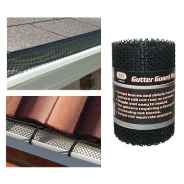 Gutter Guard Mesh 16 Ft X 6In Black Plastic for 5" & 6" Gutters - Easy Install