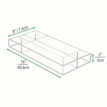 mDesign Plastic Divided Makeup Organizer Holder Tray for Bathroom Drawer, Vanity, Countertop Storage - Cosmetic Organization Holds Palettes, Brushes, Accessories - Lumiere Collection - Clear