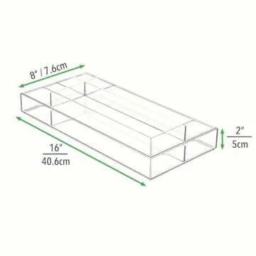 mDesign Plastic Divided Makeup Organizer Holder Tray for Bathroom Drawer, Vanity, Countertop Storage - Cosmetic Organization Holds Palettes, Brushes, Accessories - Lumiere Collection - Clear