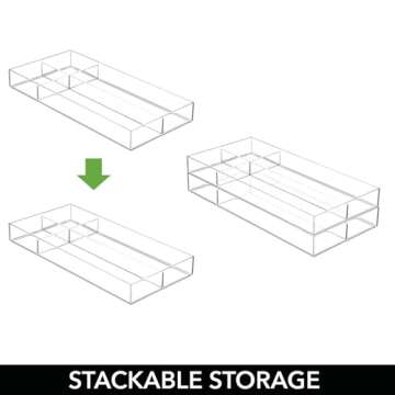 mDesign Plastic Divided Makeup Organizer Holder Tray for Bathroom Drawer, Vanity, Countertop Storage - Cosmetic Organization Holds Palettes, Brushes, Accessories - Lumiere Collection - Clear