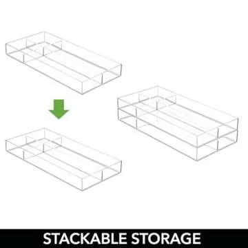 mDesign Plastic Divided Makeup Organizer Holder Tray for Bathroom Drawer, Vanity, Countertop Storage - Cosmetic Organization Holds Palettes, Brushes, Accessories - Lumiere Collection - Clear