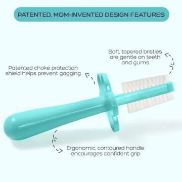 Grabease Baby Toothbrush Finger, Infant Toothbrush, Toddler Toothbrush - Teal (BPA-Free)