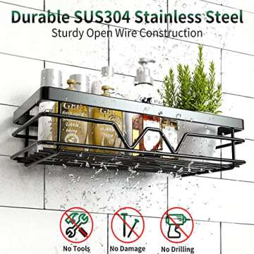 DBDEIW Shower Caddy Shelf Bathroom Organizer: 3 Pack Shower Organizer Storage Shelves - Basket Rack with Soap Holders Adhesive 4 Hooks for Inside Bathroom Wall Corner