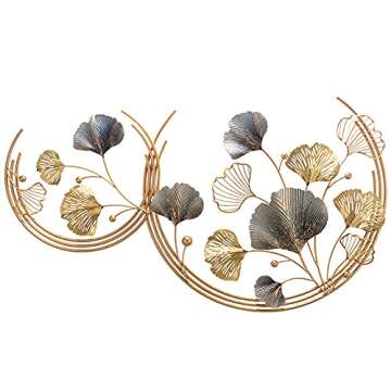 LQWE Golden Ginkgo Leaves Metal Wall Decor Art