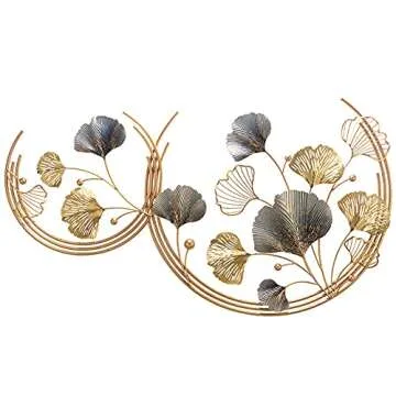 LQWE Golden Ginkgo Leaves Metal Wall Decor Art