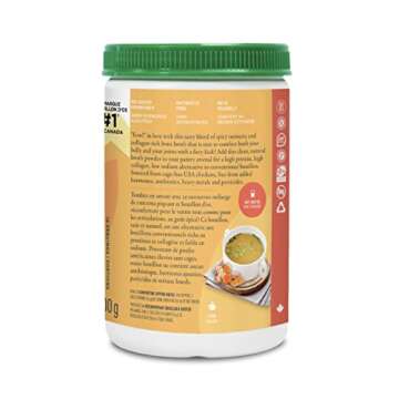 Organika Chicken Bone Broth Powder with Turmeric and Black Pepper- Free Range and Vegetarian Fed Chi...
