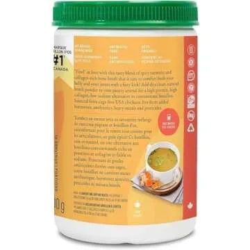 Organika Chicken Bone Broth Powder with Turmeric and Black Pepper- Free Range and Vegetarian Fed Chickens- Keto Friendly, High Protein and Mineral Content- 300g