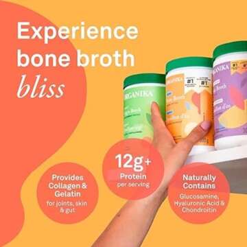 Organika Chicken Bone Broth Powder with Turmeric and Black Pepper- Free Range and Vegetarian Fed Chickens- Keto Friendly, High Protein and Mineral Content- 300g