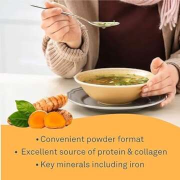 Organika Chicken Bone Broth Powder with Turmeric and Black Pepper- Free Range and Vegetarian Fed Chickens- Keto Friendly, High Protein and Mineral Content- 300g