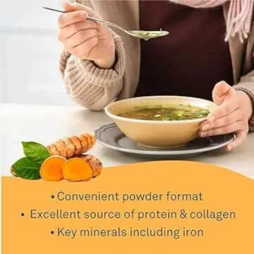 Organika Chicken Bone Broth Powder with Turmeric and Black Pepper- Free Range and Vegetarian Fed Chickens- Keto Friendly, High Protein and Mineral Content- 300g