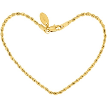 LIFETIME JEWELRY 2mm Rope Chain Anklet for Women & Men 24k Gold Plated Bracelet (Gold, 10 inches)