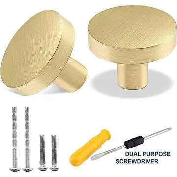 Cionyce 25 Pack Gold Knobs for Dresser Drawers, Brass Cabinet Knobs Round Decorative Dresser Drawer Pulls Handles, 1-1/5" Diameter
