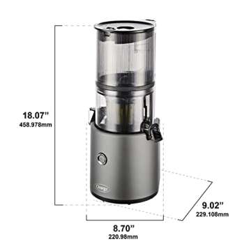 Omega Juicer Easy Clean Slow Masticating Cold Press Vegetable and Fruit Juice Extractor Effortless Series for Batch Juicing with Extra Large Hopper for No-Prep, 68-Ounce Capacity, 150-Watts, Gray
