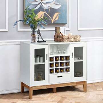 Giantex Buffet Sideboard, Wood Kitchen Server, Storage Cupboard, Wine Rack, 2 Cabinets, Drawer and O...