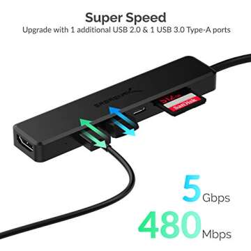 SABRENT Multi-Port USB Type-C Hub with 4K HDMI | Power Delivery (60 Watts) | 1 USB 3.0 Port | 1 USB 2.0 Port | SD/microSD Card Reader (HB-TC6C)