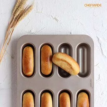 CHEFMADE Twinkie Cake Pan, 8-Cavity Non-Stick Mini Hotdog-Shaped Muffin Eclair Bakeware for Oven Baking (Champagne Gold)
