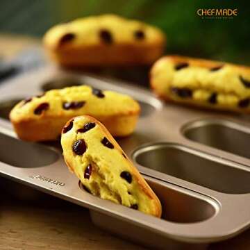 CHEFMADE Twinkie Cake Pan, 8-Cavity Non-Stick Mini Hotdog-Shaped Muffin Eclair Bakeware for Oven Baking (Champagne Gold)