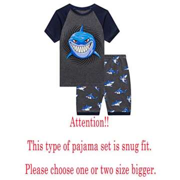 Family Feeling Big Boys Shark Pajamas Short Sets 100% Cotton Kid Summer Pjs 10