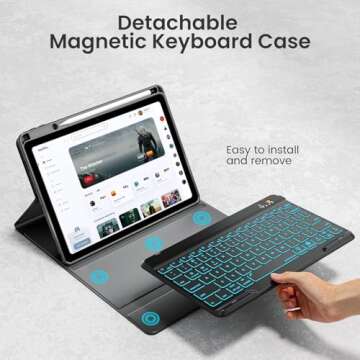 BLUTLOTUS Keyboard Case for iPad Air 11-inch(M2 2024)/10.9-Inch Air 5th 4th Generation Case with Keyboard/Ipad Pro 11(4th/3rd/2nd/1st Gen)- 7 Backlit Detachable, Folio Cover with Pencil Holder (Black)